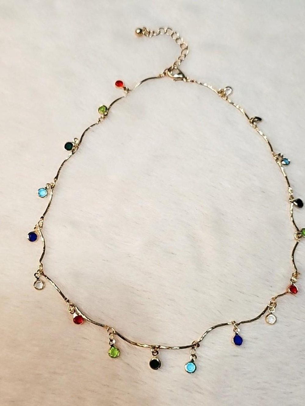 Gold Toned Multicolor Dangle Charm Necklace
